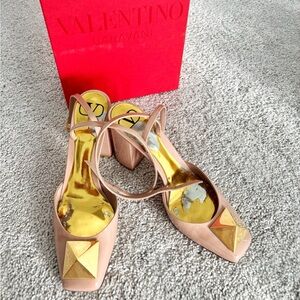 Valentino Garavani Nude Heels with Gold Accents